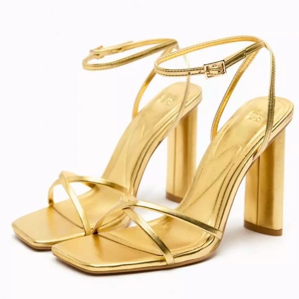 NWOT ZARA Gold Strappy High Heel Sandals